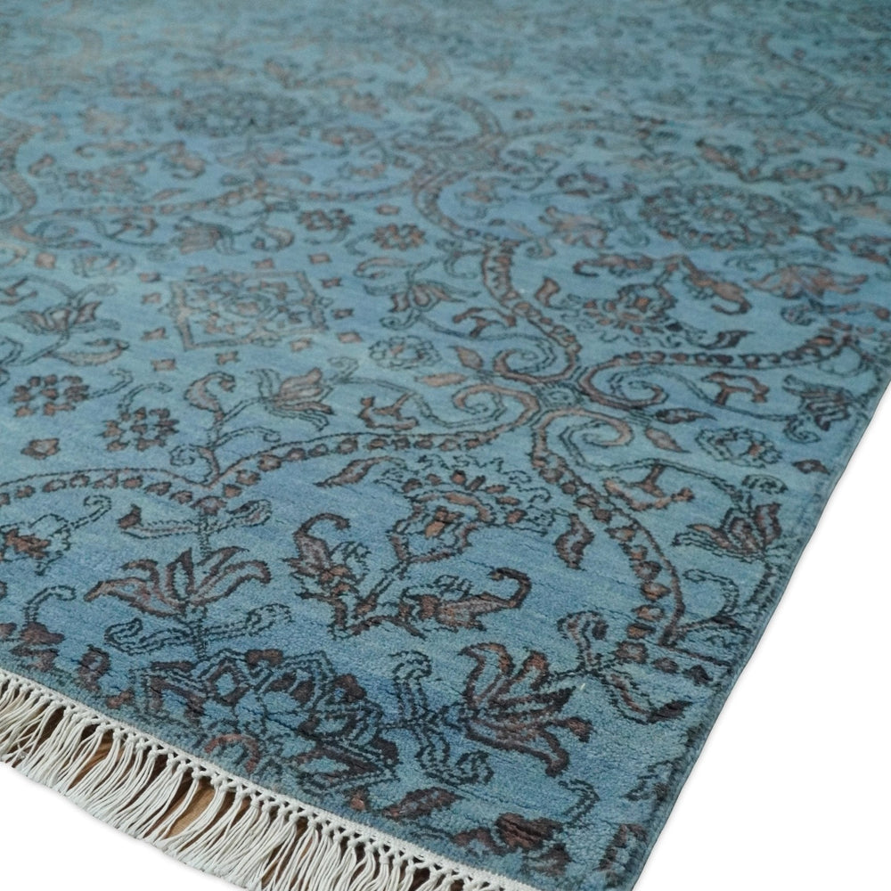 9x12 Fine Hand Knotted Blue and Brown Traditional Persian Wool and Silk Area Rug