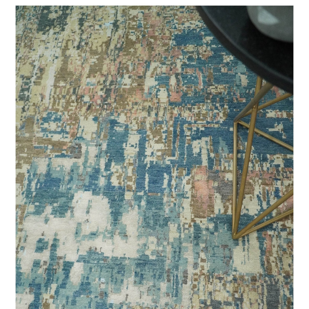 9x12 Fine Hand Knotted Brown Multicolor Modern Abstract Wool Area Rug