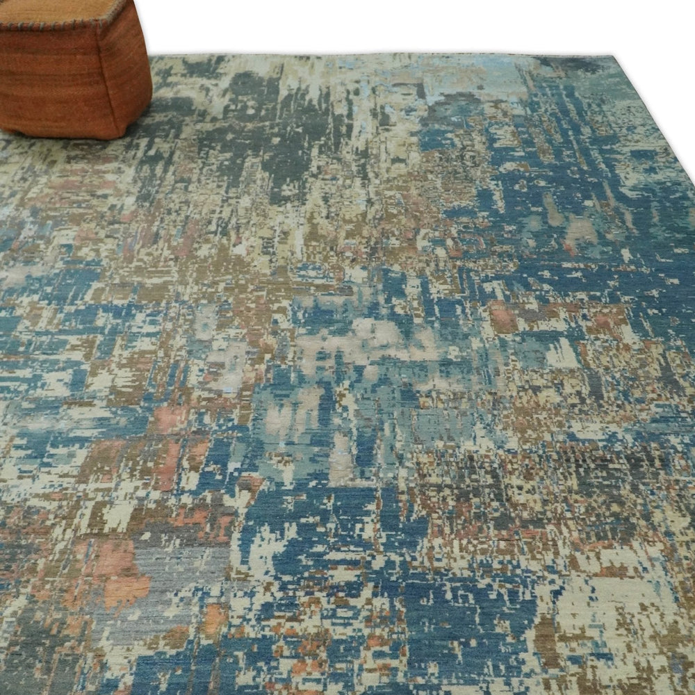 9x12 Fine Hand Knotted Brown Multicolor Modern Abstract Wool Area Rug
