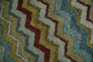 9x12 Gray, Maroon, Ivory and Mustard Stripes Pattern Hand knotted wool Area Rug