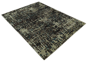 9x12 Hand Knotted Beige and Brown Modern Abstract Contemporary Recycled Silk Area Rug