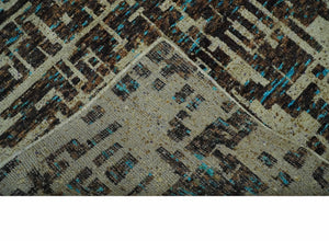 9x12 Hand Knotted Beige and Brown Modern Abstract Contemporary Recycled Silk Area Rug