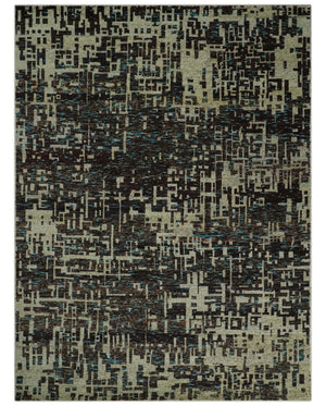 9x12 Hand Knotted Beige and Brown Modern Abstract Contemporary Recycled Silk Area Rug