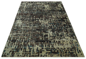 9x12 Hand Knotted Beige and Brown Modern Abstract Contemporary Recycled Silk Area Rug