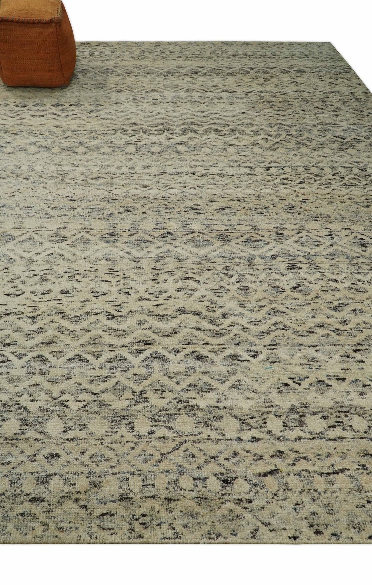 9x12 Hand Knotted Beige and Brown  Modern Contemporary Southwestern Tribal Trellis Recycled Silk Area Rug
