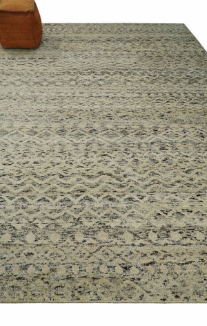 9x12 Hand Knotted Beige and Brown  Modern Contemporary Southwestern Tribal Trellis Recycled Silk Area Rug