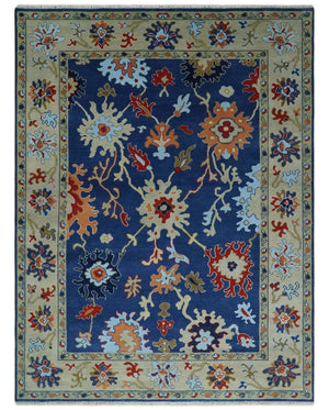9x12 Hand Knotted Blue and Beige Colorful Oushak Wool Area Rug