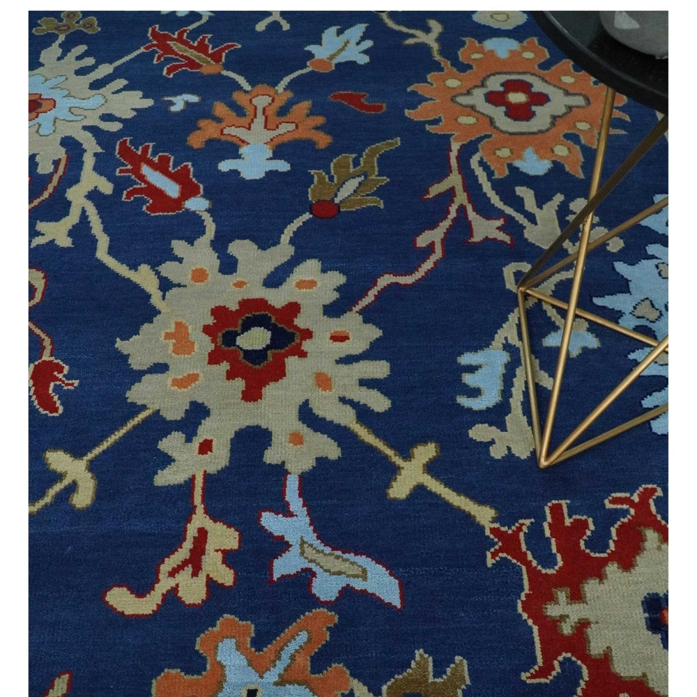 9x12 Hand Knotted Blue and Beige Colorful Oushak Wool Area Rug