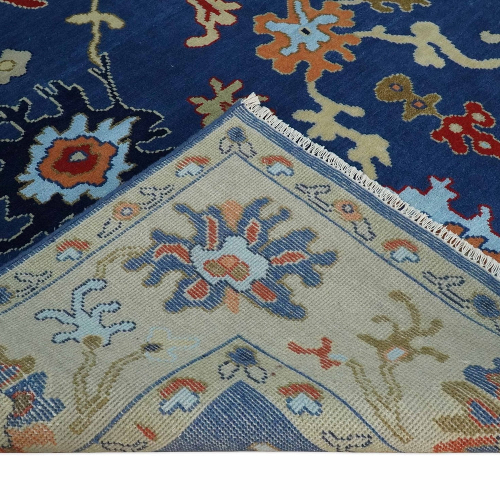 9x12 Hand Knotted Blue and Beige Colorful Oushak Wool Area Rug