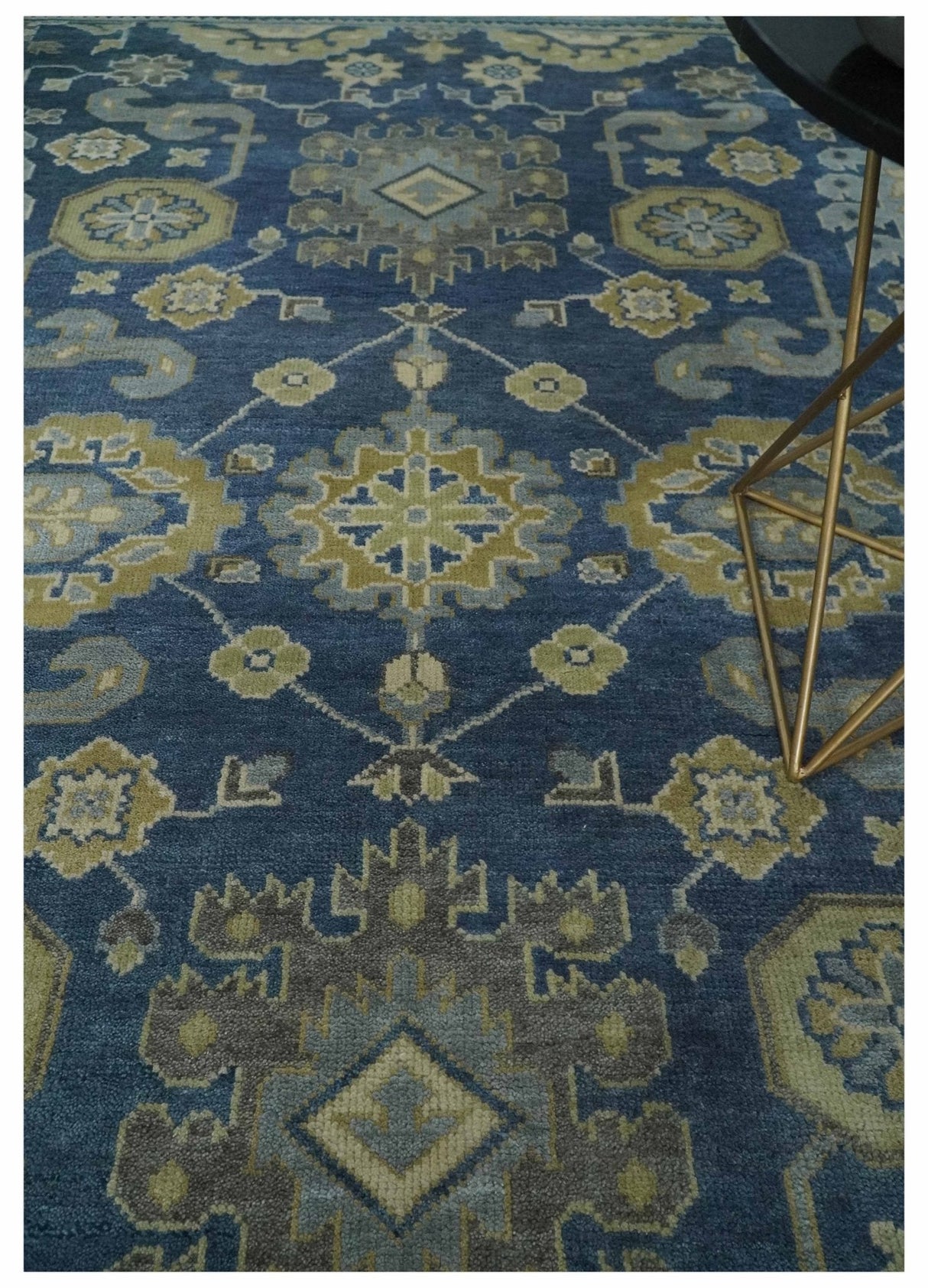 9x12 Hand Knotted Blue and Beige Traditional Oushak Wool Area Rug