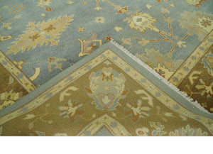 9x12 Hand Knotted Blue and Brown Traditional Antique Style Wool Area Rug