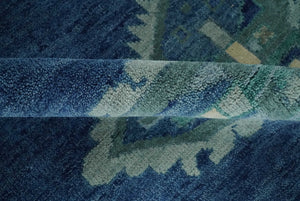 9x12 Hand Knotted Blue and Silver Traditional Antique Style Wool Rug