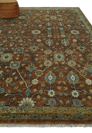 9x12 Hand Knotted Brown and Beige Traditional Floral Wool Area Rug