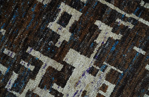 5x8 and 9x12 Hand Knotted Silver, Charcoal and Brown Modern Abstract  Recycled Silk Area Rug