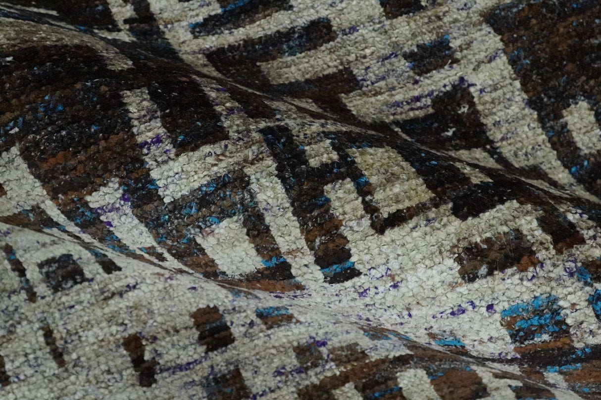 5x8 and 9x12 Hand Knotted Silver, Charcoal and Brown Modern Abstract  Recycled Silk Area Rug