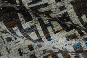 5x8 and 9x12 Hand Knotted Silver, Charcoal and Brown Modern Abstract  Recycled Silk Area Rug