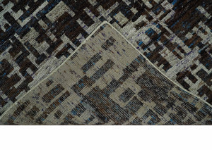 5x8 and 9x12 Hand Knotted Silver, Charcoal and Brown Modern Abstract  Recycled Silk Area Rug
