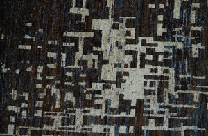 5x8 and 9x12 Hand Knotted Silver, Charcoal and Brown Modern Abstract  Recycled Silk Area Rug