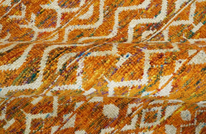 9x12 Hand Knotted Gold and White Modern Contemporary Southwestern Tribal Trellis Recycled Silk Area Rug