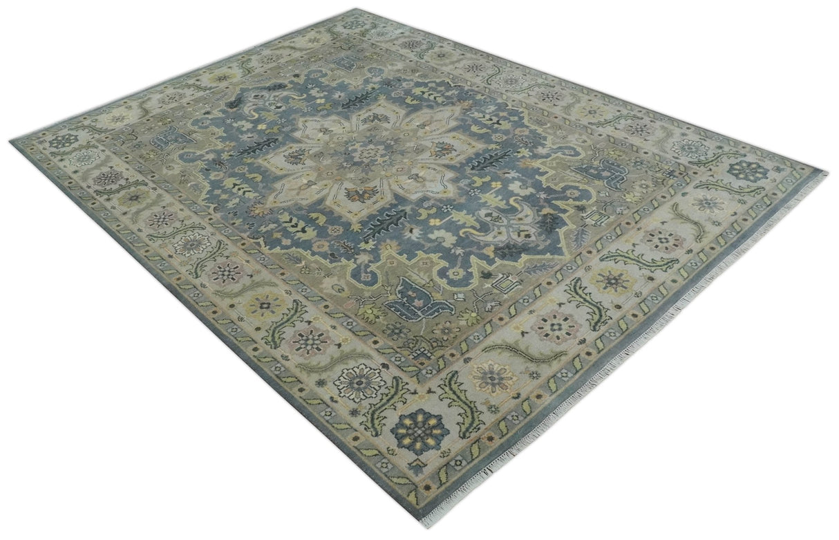 9x12 Hand Knotted Gray, Charcoal and Olive Traditional Wool Rug