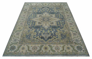 9x12 Hand Knotted Gray, Charcoal and Olive Traditional Wool Rug