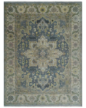 9x12 Hand Knotted Gray, Charcoal and Olive Traditional Wool Rug