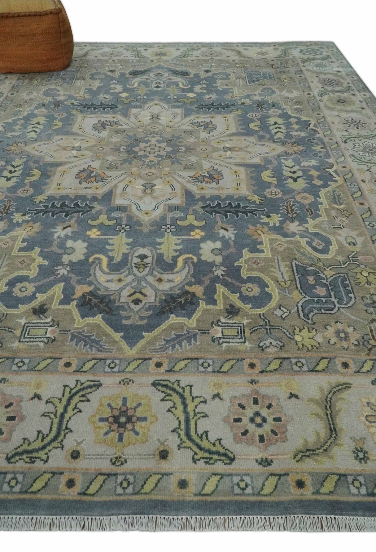 9x12 Hand Knotted Gray, Charcoal and Olive Traditional Wool Rug