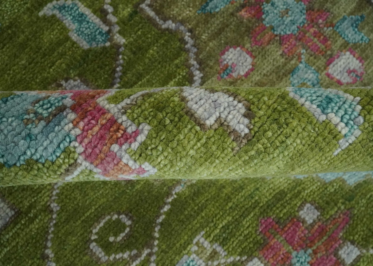 9x12 Hand Knotted Green, Silver and Maroon Traditional Wool Area Rug