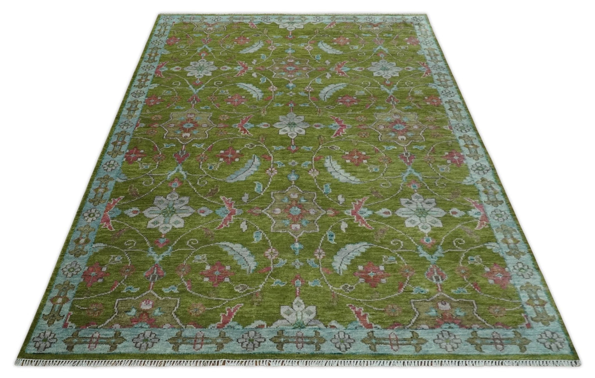 9x12 Hand Knotted Green, Silver and Maroon Traditional Wool Area Rug