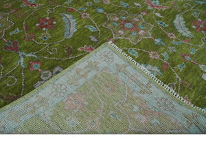 9x12 Hand Knotted Green, Silver and Maroon Traditional Wool Area Rug