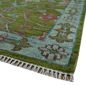 9x12 Hand Knotted Green, Silver and Maroon Traditional Wool Area Rug
