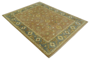 9x12 Hand Knotted Light Rust and Blue Traditional Wool Area Rug, Kids, Living Room and Bedroom Rug | AC38912