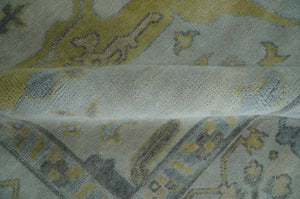 9x12 Hand Knotted Oriental Oushak Ivory, Charcoal and Yellow Wool Area Rug