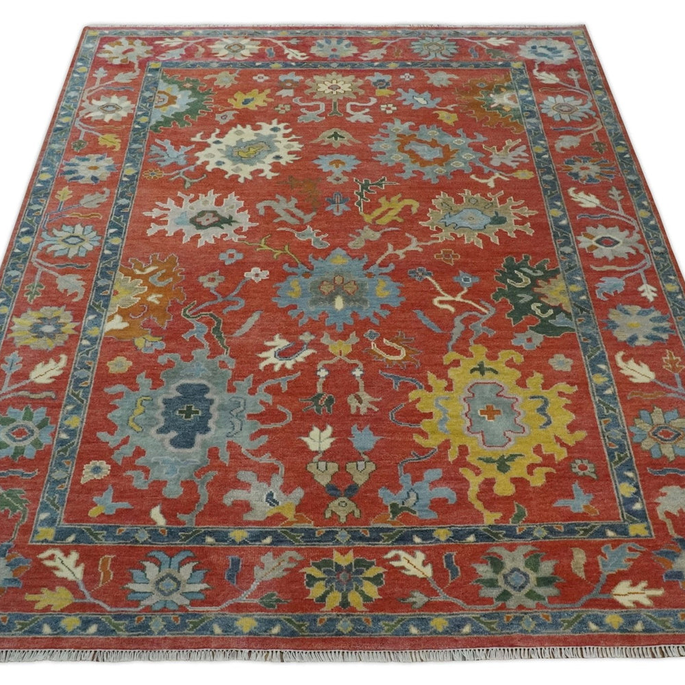 9x12 Hand Knotted Peach and Gray Traditional colorful Oushak Wool Rug