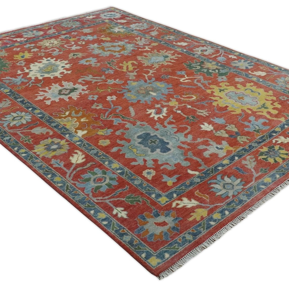 9x12 Hand Knotted Peach and Gray Traditional colorful Oushak Wool Rug