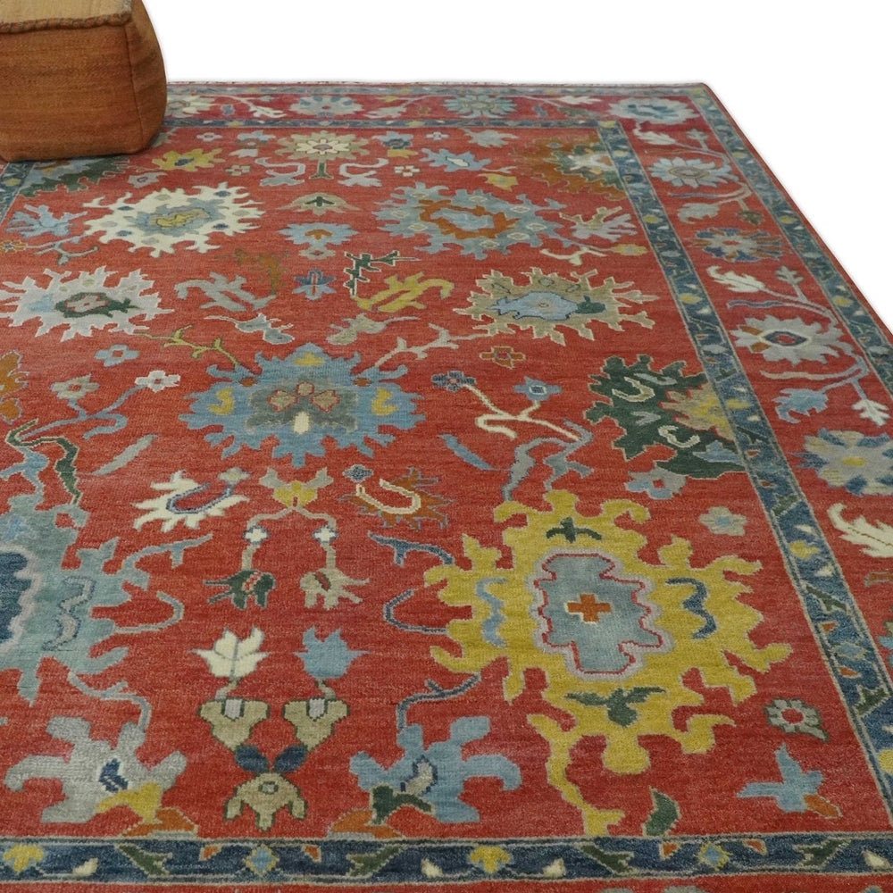 9x12 Hand Knotted Peach and Gray Traditional colorful Oushak Wool Rug