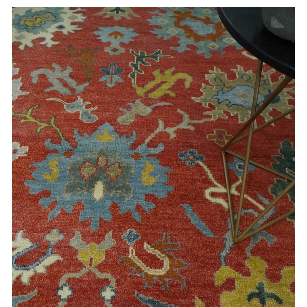 9x12 Hand Knotted Peach and Gray Traditional colorful Oushak Wool Rug