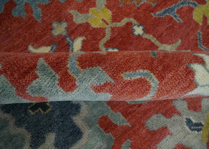 9x12 Hand Knotted Peach and Gray Traditional colorful Oushak Wool Rug