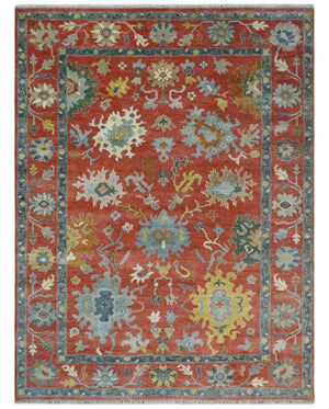 9x12 Hand Knotted Peach and Gray Traditional colorful Oushak Wool Rug