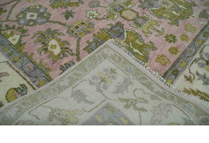 9x12 Hand Knotted Peach, Ivory and Olive Traditional Antique Style Wool Area Rug