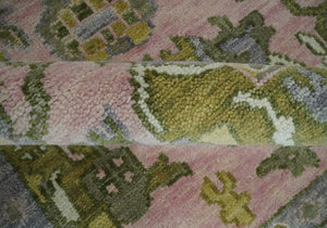 9x12 Hand Knotted Peach, Ivory and Olive Traditional Antique Style Wool Area Rug