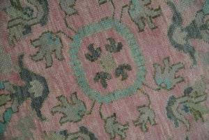 9x12 Hand Knotted Pink and Aqua Oriental Oushak Traditional Wool Area Rug