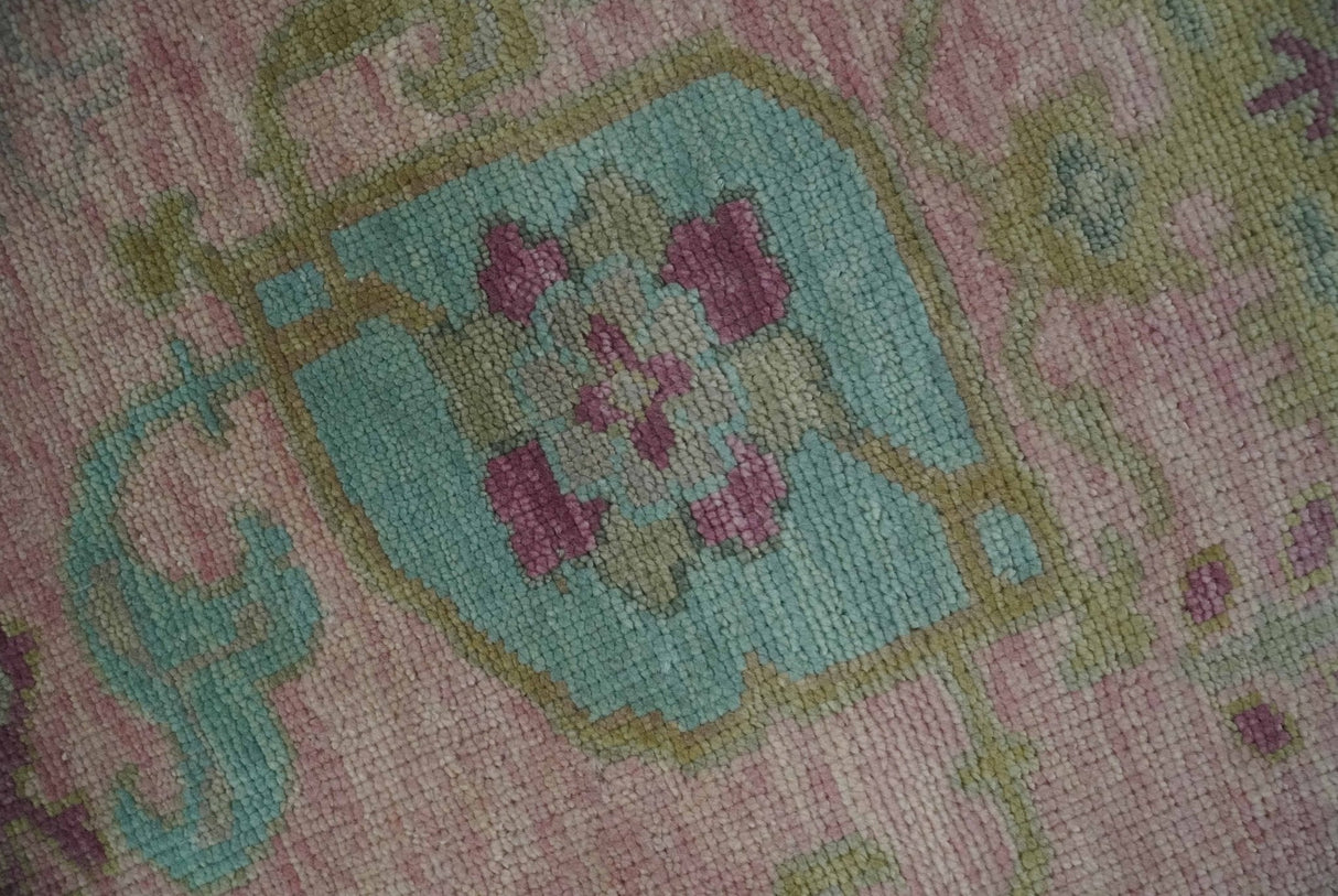 9x12 Hand Knotted Pink, Aqua and Purple Vibrant colorful Oushak Wool Area Rug