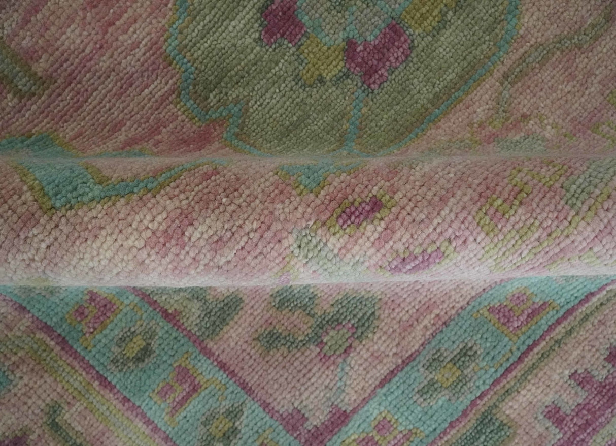 9x12 Hand Knotted Pink, Aqua and Purple Vibrant colorful Oushak Wool Area Rug