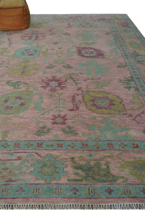 9x12 Hand Knotted Pink, Aqua and Purple Vibrant colorful Oushak Wool Area Rug