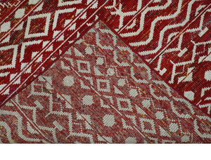 9x12 Hand Knotted Maroon and White Modern Contemporary Southwestern Tribal Trellis Recycled Silk Area Rug