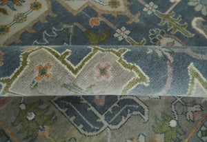 9x12 Hand Knotted Silver and Blue Traditional Heriz Serapi Antique Wool Rug, Living Room and Bedroom Rug