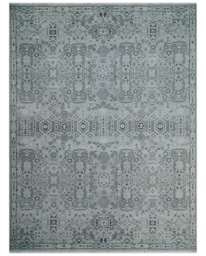 9x12 Hand Knotted Silver, Ivory and Charcoal Traditional Antique Style Wool Rug