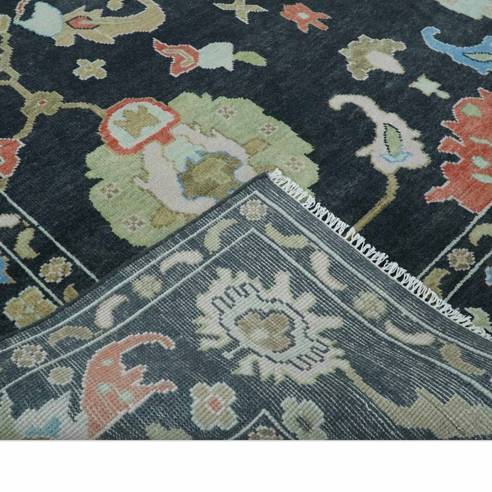 9x12 Modern Hand Knotted Black and Multicolor Traditional Oushak Wool Rug