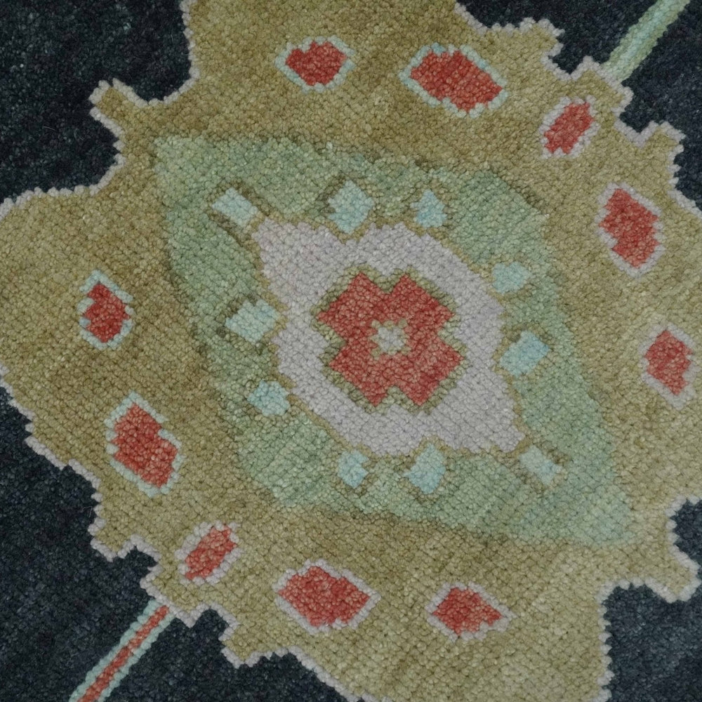 9x12 Modern Hand Knotted Black and Multicolor Traditional Oushak Wool Rug